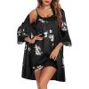 Ekouaer Sleepwear Women’s Satin Nightgown with Robes Set 2 Piece Sexy Lace Cami Nightwear(Floral Black)