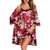 Ekouaer Sleepwear Women’s Satin Nightgown with Robes Set 2 Piece Sexy Lace Cami Nightwear(Floral Wine Red)
