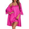 Ekouaer Sleepwear Women’s Satin Nightgown with Robes Set 2 Piece Sexy Lace Cami Nightwear(Hot Pink)