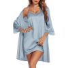 Ekouaer Sleepwear Women’s Satin Nightgown with Robes Set 2 Piece Sexy Lace Cami Nightwear(Light Blue)