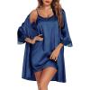 Ekouaer Sleepwear Women’s Satin Nightgown with Robes Set 2 Piece Sexy Lace Cami Nightwear(Navy Blue)