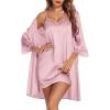 Ekouaer Sleepwear Women’s Satin Nightgown with Robes Set 2 Piece Sexy Lace Cami Nightwear(Pink)