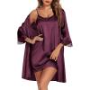 Ekouaer Sleepwear Women’s Satin Nightgown with Robes Set 2 Piece Sexy Lace Cami Nightwear(Plum Red)
