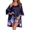 Ekouaer Sleepwear Women’s Satin Nightgown with Robes Set 2 Piece Sexy Lace Cami Nightwear(Purple Floral)