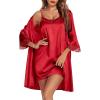 Ekouaer Sleepwear Women’s Satin Nightgown with Robes Set 2 Piece Sexy Lace Cami Nightwear(Red)