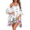 Ekouaer Sleepwear Women’s Satin Nightgown with Robes Set 2 Piece Sexy Lace Cami Nightwear(White Floral)
