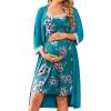 Ekouaer Women Lace Maternity Nursing Gown and 3/4 Sleeve Robe Set Double Layer Breastfeeding Nightgown Slip Dress & Bathrobe(Blue Green Floral)