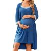 Ekouaer Women Lace Maternity Nursing Gown and 3/4 Sleeve Robe Set Double Layer Breastfeeding Nightgown Slip Dress & Bathrobe(Dark Blue)