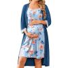 Ekouaer Women Lace Maternity Nursing Gown and 3/4 Sleeve Robe Set Double Layer Breastfeeding Nightgown Slip Dress & Bathrobe(Dark Blue Floral)
