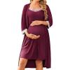 Ekouaer Women Lace Maternity Nursing Gown and 3/4 Sleeve Robe Set Double Layer Breastfeeding Nightgown Slip Dress & Bathrobe(Dark Red)