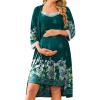 Ekouaer Women Lace Maternity Nursing Gown and 3/4 Sleeve Robe Set Double Layer Breastfeeding Nightgown Slip Dress & Bathrobe(Lake Green Floral)