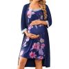 Ekouaer Women Lace Maternity Nursing Gown and 3/4 Sleeve Robe Set Double Layer Breastfeeding Nightgown Slip Dress & Bathrobe(Navy Blue Floral)