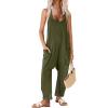 Ekouaer Womens Jumpsuit Sleeveless Casual Summer Overalls Jumpers Spaghetti Strap Baggy Long Pants Rompers with Pockets(Armygreen)