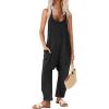 Ekouaer Womens Jumpsuit Sleeveless Casual Summer Overalls Jumpers Spaghetti Strap Baggy Long Pants Rompers with Pockets(Black)