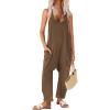 Ekouaer Womens Jumpsuit Sleeveless Casual Summer Overalls Jumpers Spaghetti Strap Baggy Long Pants Rompers with Pockets(Coffeebrown)