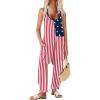 Ekouaer Womens Jumpsuit Sleeveless Casual Summer Overalls Jumpers Spaghetti Strap Baggy Long Pants Rompers with Pockets(Festival American Flag)