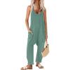 Ekouaer Womens Jumpsuit Sleeveless Casual Summer Overalls Jumpers Spaghetti Strap Baggy Long Pants Rompers with Pockets(Green Grey)