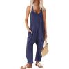 Ekouaer Womens Jumpsuit Sleeveless Casual Summer Overalls Jumpers Spaghetti Strap Baggy Long Pants Rompers with Pockets(Navy Blue)