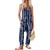 Ekouaer Womens Jumpsuit Sleeveless Casual Summer Overalls Jumpers Spaghetti Strap Baggy Long Pants Rompers with Pockets(Tie-dye Navy Blue White)