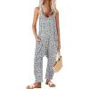 Ekouaer Womens Jumpsuit Sleeveless Casual Summer Overalls Jumpers Spaghetti Strap Baggy Long Pants Rompers with Pockets(White Floral)