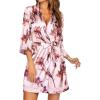 Ekouaer Women’s Lace-Trim Silk Robes Bride Bridesmaid Kimono Satin Bathrobe V Neck Sleepwear with 3/4 Sleeve(Floral Light Pink)