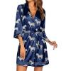 Ekouaer Women’s Lace-Trim Silk Robes Bride Bridesmaid Kimono Satin Bathrobe V Neck Sleepwear with 3/4 Sleeve(Navy Blue Zebra)