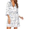 Ekouaer Women’s Lace-Trim Silk Robes Bride Bridesmaid Kimono Satin Bathrobe V Neck Sleepwear with 3/4 Sleeve(White Flower)