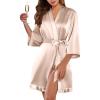 Ekouaer Women’s Satin Robes Silk Kimono Bath Robe Short Ruffled Hem Bride Bridesmaid Sleepwear with Pockets(01champagne)
