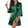 Ekouaer Women’s Satin Robes Silk Kimono Bath Robe Short Ruffled Hem Bride Bridesmaid Sleepwear with Pockets(Evergreen)