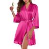 Ekouaer Women’s Satin Robes Silk Kimono Bath Robe Short Ruffled Hem Bride Bridesmaid Sleepwear with Pockets(Hot Pink)