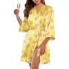 Ekouaer Women’s Satin Robes Silk Kimono Bath Robe Short Ruffled Hem Bride Bridesmaid Sleepwear with Pockets(Teddy Bear)