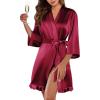 Ekouaer Women’s Satin Robes Silk Kimono Bath Robe Short Ruffled Hem Bride Bridesmaid Sleepwear with Pockets(Wine Red)