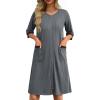 Ekouaer Womens Zipper Robe 3/4 Sleeve Ribbed Knit Short Bathrobe Lightweight Knee Length Housecoat with Pockets S-3XL