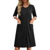 Ekouaer Womens Zipper Robe 3/4 Sleeve Ribbed Knit Short Housecoat Lightweight Knee Length Bathrobe with Pockets S-3XL(Black)