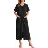 Ekouaer Women’s Zipper Robes Full Length Short Sleeve Housecoats House Dress with Pockets Loungewear Nightgown B-Black,3XL