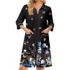 Ekouaer Zipper Robes for Women 3/4 Sleeve Housecoats Knee Length Bathrobe Lightweight Nightgown with Pockets S-3XL(Butterfly Flowers)