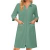 Ekouaer Zipper Robes for Women 3/4 Sleeve Housecoats Knee Length Bathrobe Lightweight Nightgown with Pockets S-3XL(Mint Green)