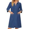 Ekouaer Zipper Robes for Women 3/4 Sleeve Housecoats Knee Length Bathrobe Lightweight Nightgown with Pockets S-3XL(Navy)