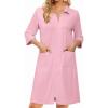 Ekouaer Zipper Robes for Women 3/4 Sleeve Housecoats Knee Length Bathrobe Lightweight Nightgown with Pockets S-3XL(Pink)