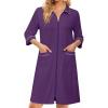 Ekouaer Zipper Robes for Women 3/4 Sleeve Housecoats Knee Length Bathrobe Lightweight Nightgown with Pockets S-3XL(Purple)