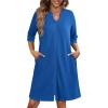 Ekouaer Zipper Robes for Women 3/4 Sleeve Waffle Knit Bathrobe Lightweight Short Housecoat with Pockets Soft Loungewear S-3XL(Blue)