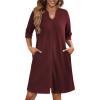 Ekouaer Zipper Robes for Women 3/4 Sleeve Waffle Knit Bathrobe Lightweight Short Housecoat with Pockets Soft Loungewear S-3XL(Dark Red)