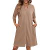 Ekouaer Zipper Robes for Women 3/4 Sleeve Waffle Knit Bathrobe Lightweight Short Housecoat with Pockets Soft Loungewear S-3XL(Khaki)