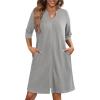 Ekouaer Zipper Robes for Women 3/4 Sleeve Waffle Knit Bathrobe Lightweight Short Housecoat with Pockets Soft Loungewear S-3XL(Light Gray)