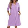 Ekouaer Zipper Robes for Women 3/4 Sleeve Waffle Knit Bathrobe Lightweight Short Housecoat with Pockets Soft Loungewear S-3XL(Purple)