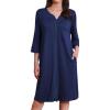 Ekouaer Zipper Robes for Women 3/4 Sleeves Housecoat Soft Nightgowns Sleepwear Mumu House Dresses with Pockets S-3XL(Navy Blue)
