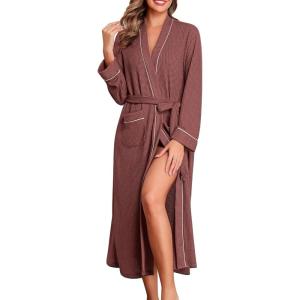 Ekouaer Robes for Women Lightweight Knit Waffle Bathrobe Full Length Kimono Casual Ladies Loungewear(Gray Purple)