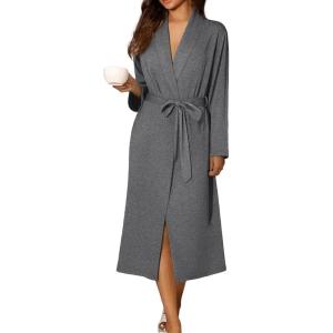 Ekouaer Robes for Women Long Sleeve Knit Kimono Bathrobe Soft Lightweight Loungewear Ladies Cotton Sleepwear(Grey)