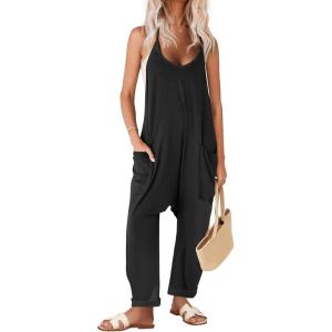 Ekouaer Womens Jumpsuit Sleeveless Casual Summer Overalls Jumpers Spaghetti Strap Baggy Long Pants Rompers with Pockets(Black)