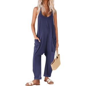 Ekouaer Womens Jumpsuit Sleeveless Casual Summer Overalls Jumpers Spaghetti Strap Baggy Long Pants Rompers with Pockets(Navy Blue)